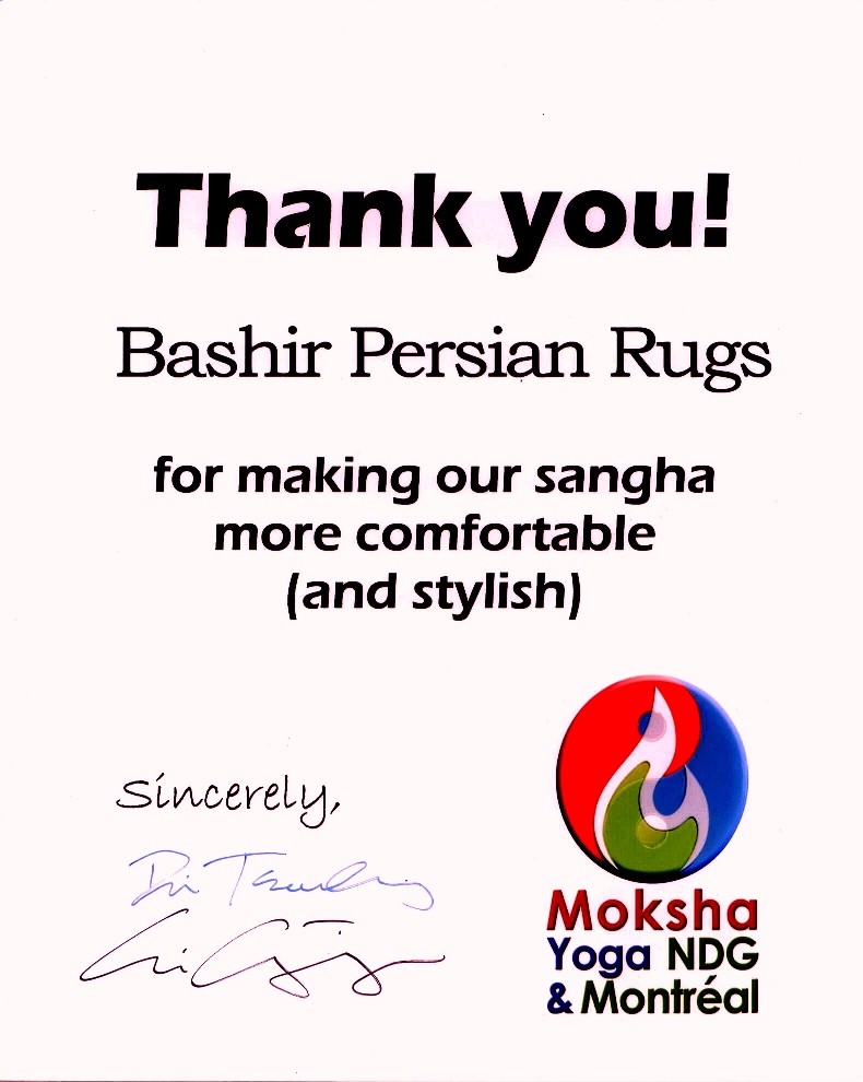 Thank You letter received from Moksha Yoga in NDG & Montreal for carpet rental services they received from us.